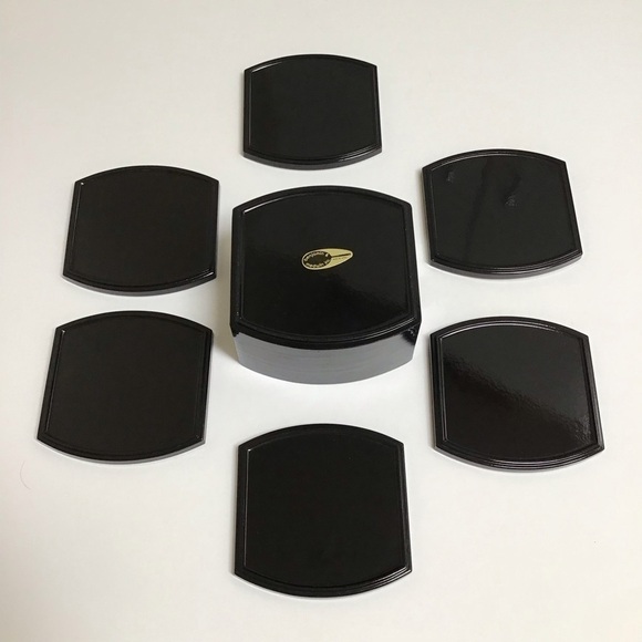 Mid Century Benjamin & Medwin Black Laquerware Coaster SET OF 6 Boxed Bar Japan - Picture 7 of 14